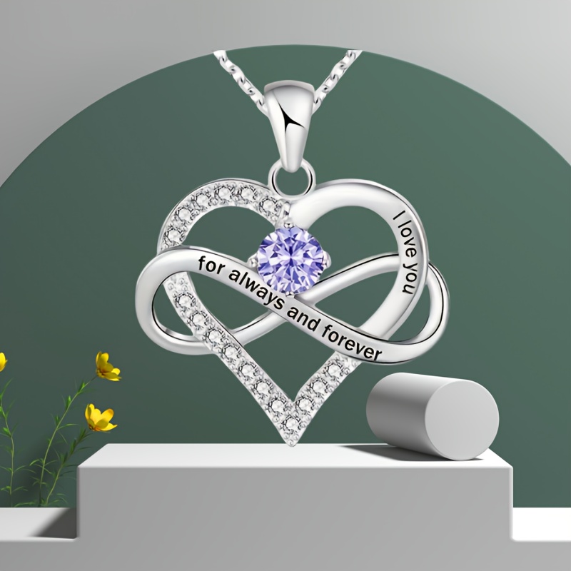 Chic Silvery-Tone Birthstone Pendant Necklace - Perfect for Christmas & Birthday Gifts, Fashionable Alloy with Rhinestone Accents