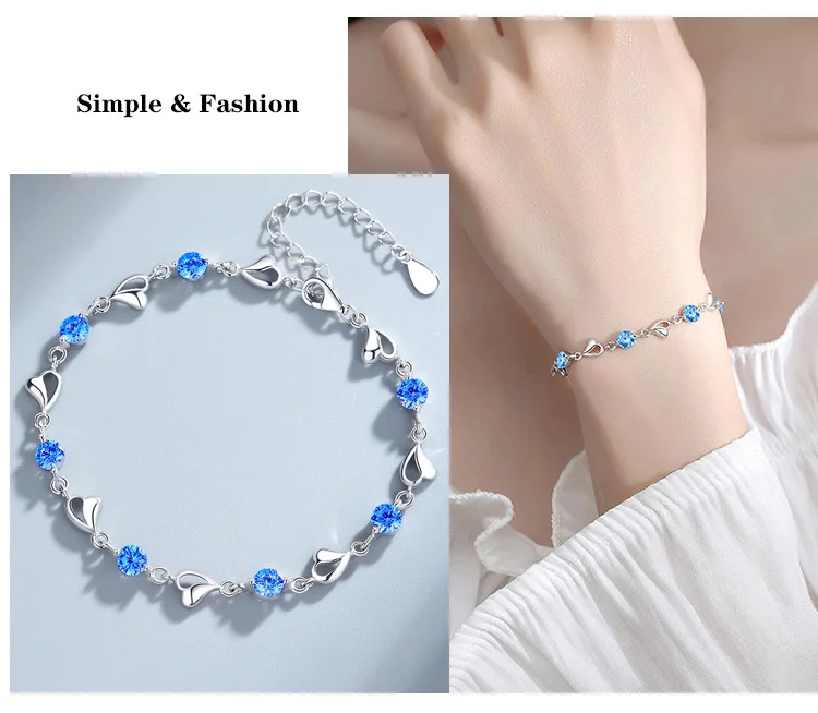 Ocean Heart Bracelet - Elegant Ocean Heart Bracelet: 304 Stainless Steel with Water Drill Accents