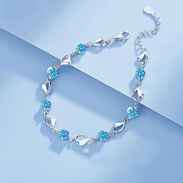Ocean Heart Bracelet - Elegant Ocean Heart Bracelet: 304 Stainless Steel with Water Drill Accents