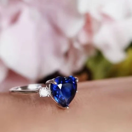 Heart Shaped Royal Blue Sapphire Engagement Ring For Women