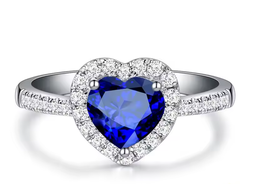 Heart Shaped Royal Blue Sapphire Engagement Ring For Women