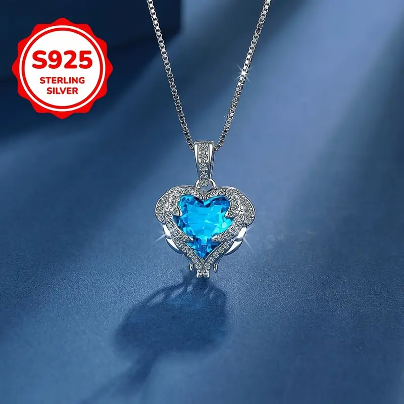 925  Silver Collarbone Fine Pendant Multicolor Heart Charm Necklace