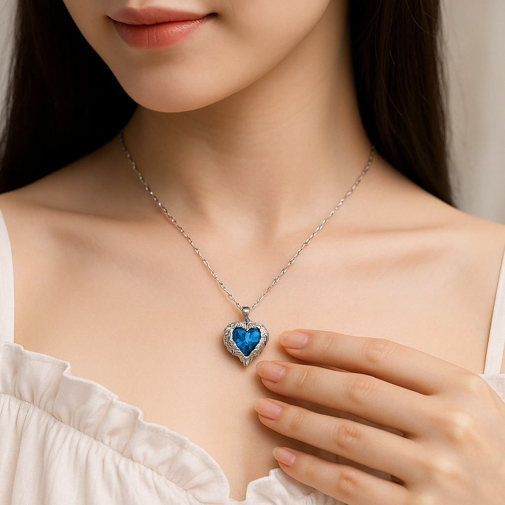 925  Silver Collarbone Fine Pendant Multicolor Heart Charm Necklace