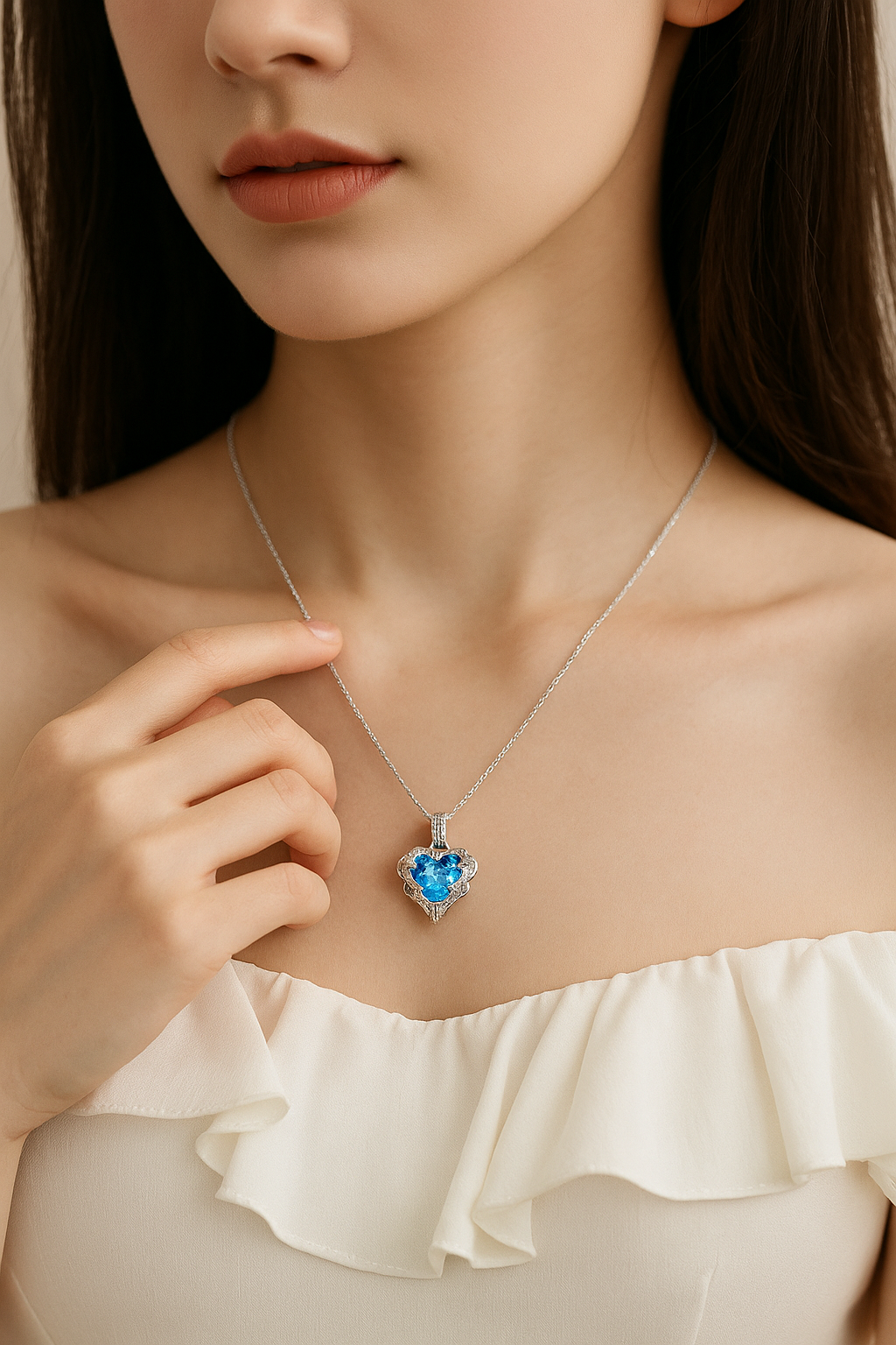 925  Silver Collarbone Fine Pendant Multicolor Heart Charm Necklace