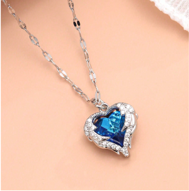 925  Silver Collarbone Fine Pendant Multicolor Heart Charm Necklace