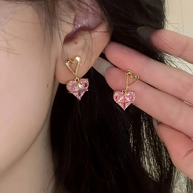 Elegant 3pcs Jewelry Set with Sparkling Purple Heart Zirconia - Includes Necklace & Earrings, Stainless Steel Posts