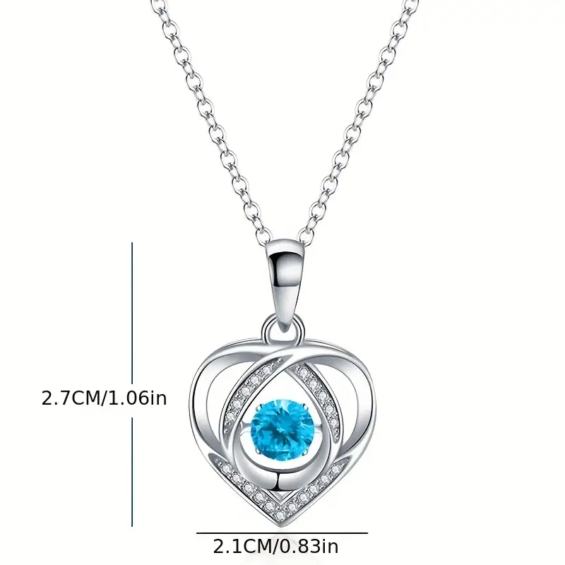 925 Sterling Silver Heart Shaped Necklace Stylish Jewelry Sparkling Heart Design Paved Shining Zirconia Blue