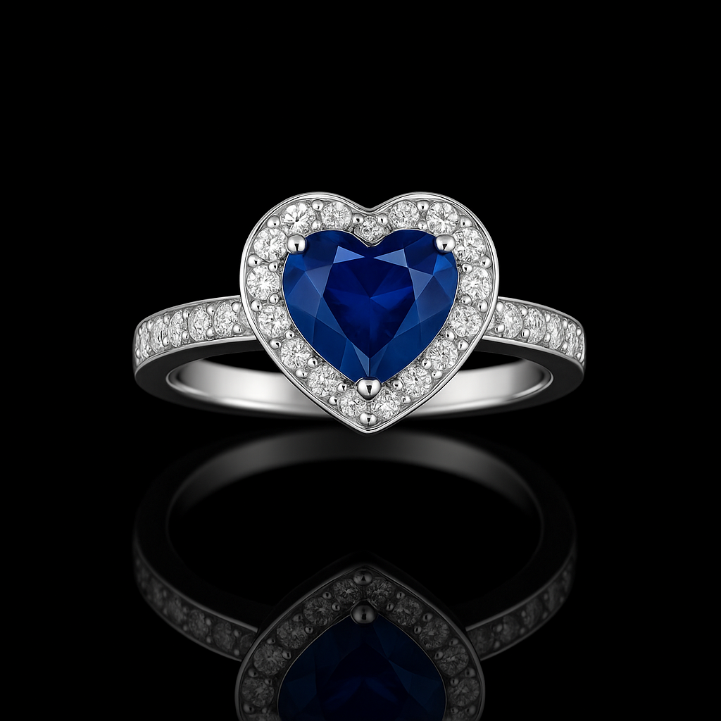 Heart Shaped Royal Blue Sapphire Engagement Ring For Women